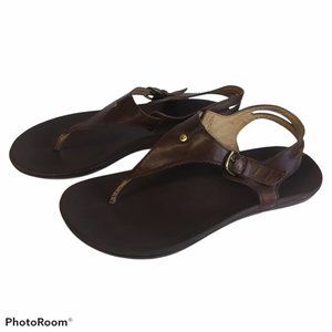 OluKai Eheu Brown Leather T Strap Thong Sandals